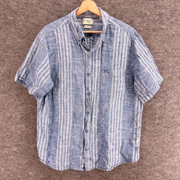 Weatherproof Vintage Shirt Men XL Blue Striped Button Up Collared Short Sleeve - Picture 1 of 8